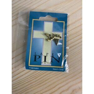 Gold Tone Dove Lapel Pin By Autom On Cross Card Backing Christian Symbol 1998